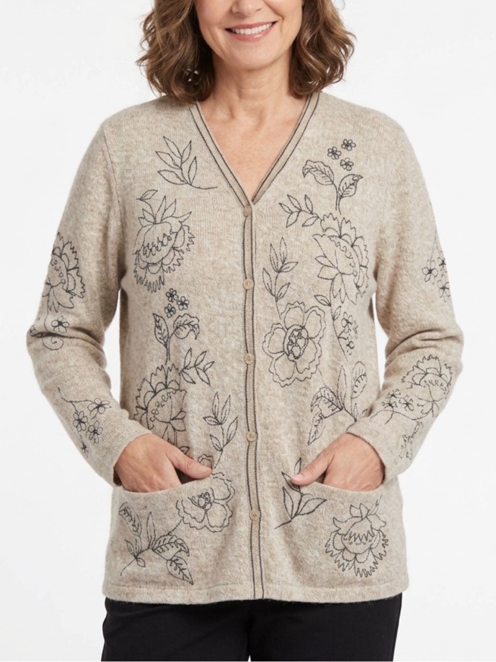 Alia Vintage Beige Floral Embroidered Cardigan size large cottagecore